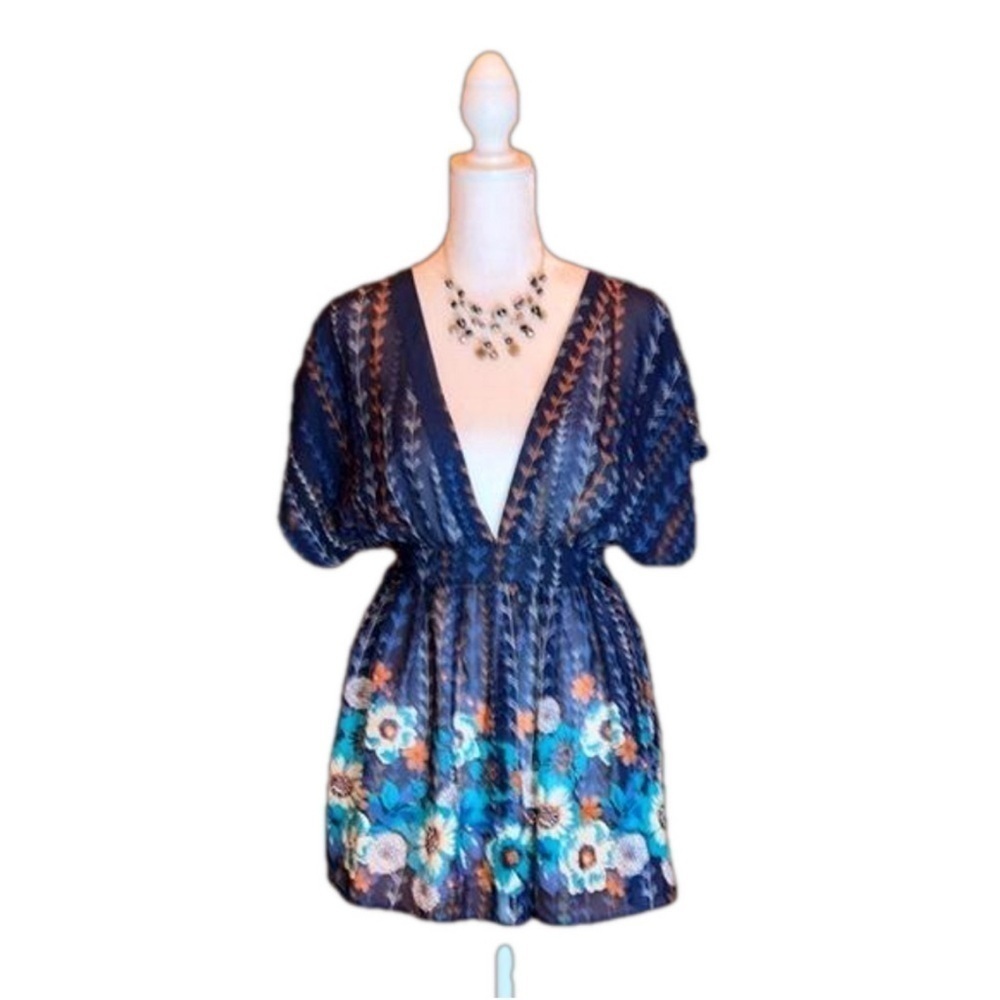 XHILARATION Sheer Floral Print Pull Over Blouse Size M